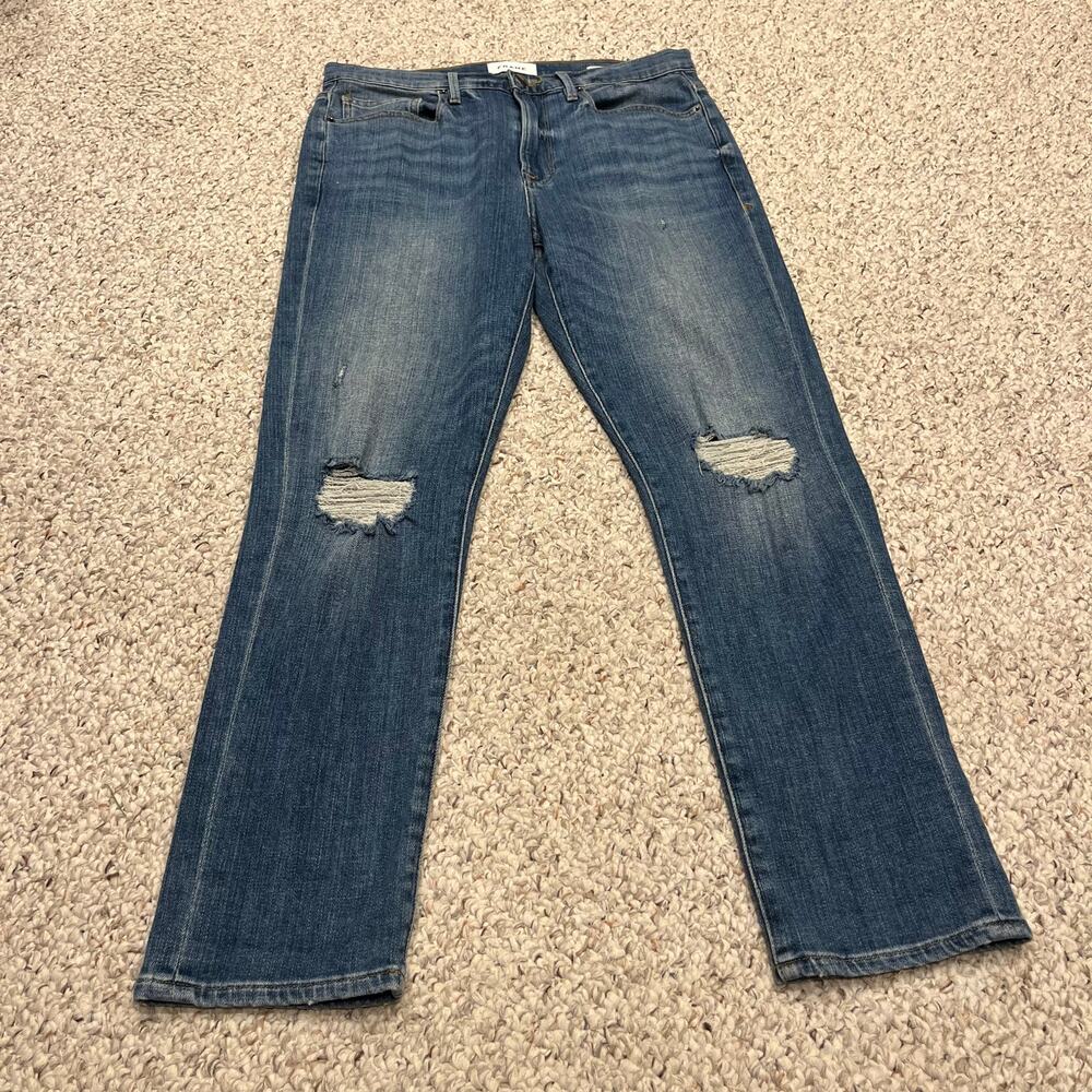 Frame Le Beau Jeans Sz 27 Cleo Rips Boyfriend Distressed Denim Stretch